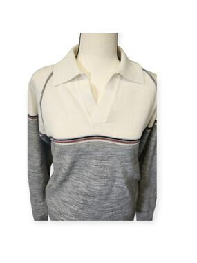 Vintage 80s Mervyn's Striped Johnny Collar Pullover Acrylic Sweater Women Medium